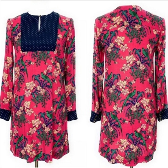 Maeve Dresses & Skirts - Maeve size 12 pink bird print floral shift dress